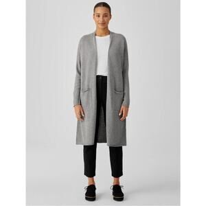 Eileen fisher Peruvian Organic Cotton Gray Long Cardigan L Layering Minimalist